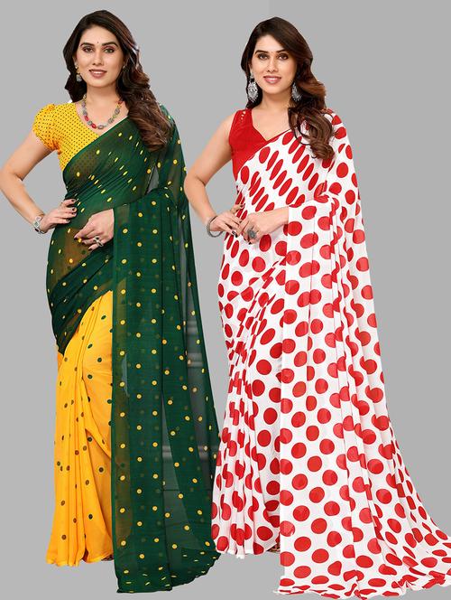 pack of 2 printed casual wear sarees with blouse - 21402649 - Very Small Image - 1