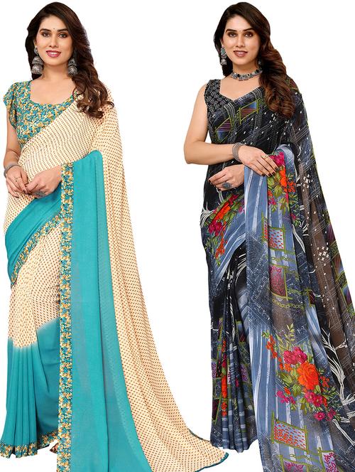 women pack of 2 printed saree with blouse - 21402655 - Very Small Image - 1