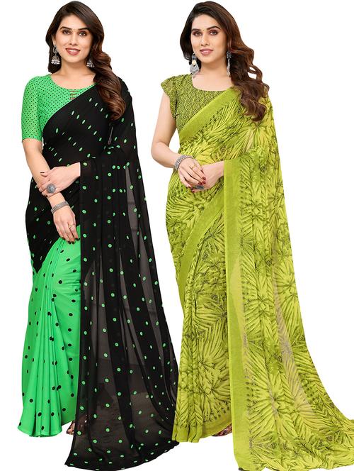 pack of 2 printed casual wear sarees with blouse - 21402656 - Very Small Image - 1