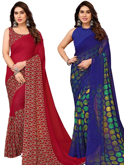 pack of 2 printed casual wear sarees with blouse - 21402658 - Very Small Image - 1