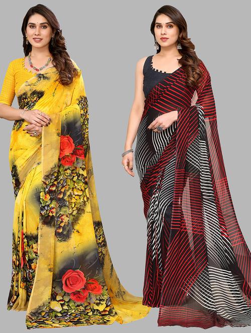 pack of 2 printed casual wear sarees with blouse - 21402660 - Very Small Image - 1