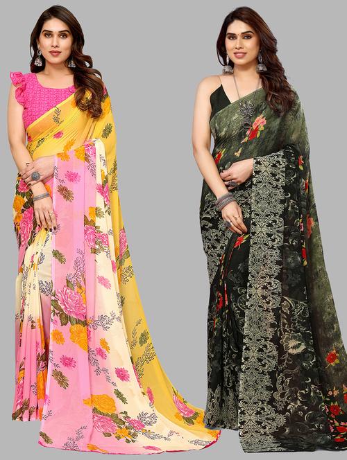pack of 2 printed casual wear sarees with blouse - 21402664 - Very Small Image - 1