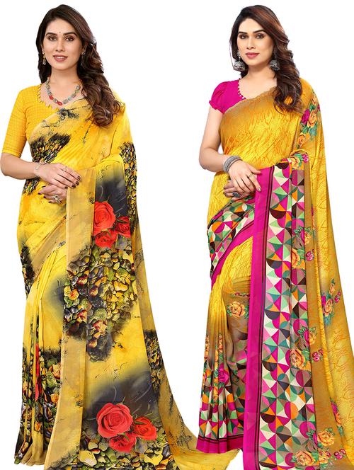 pack of 2 printed casual wear sarees with blouse - 21402665 - Very Small Image - 1