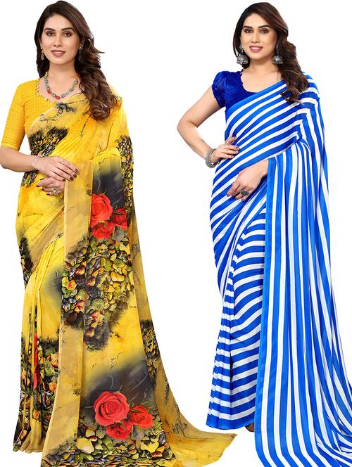 pack of 2 printed casual wear sarees with blouse - 21402666 - Very Small Image - 1