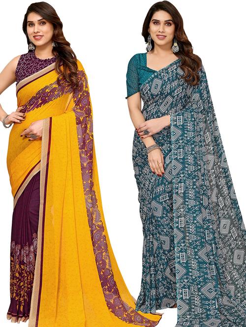women pack of 2 printed saree with blouse - 21402667 - Very Small Image - 1