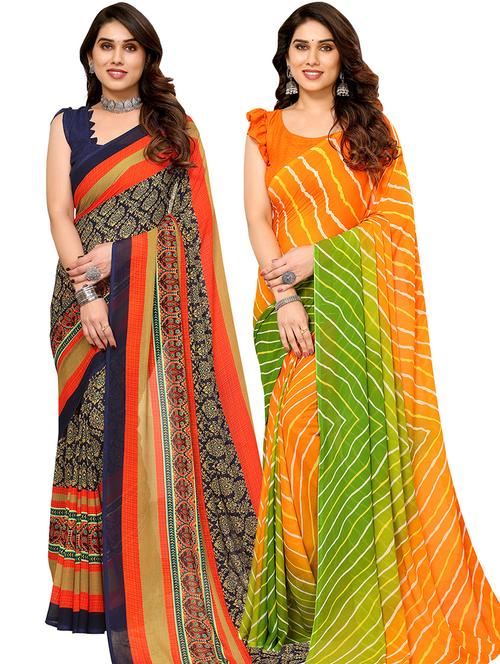 pack of 2 printed casual wear sarees with blouse - 21402669 - Very Small Image - 1