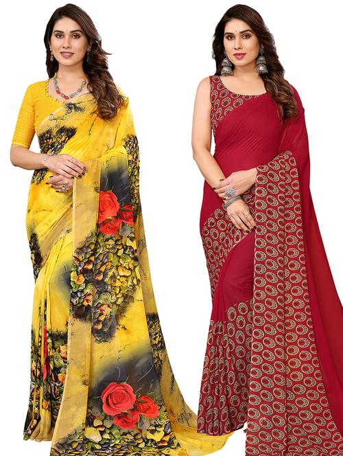 pack of 2 printed casual wear sarees with blouse - 21402670 - Very Small Image - 1
