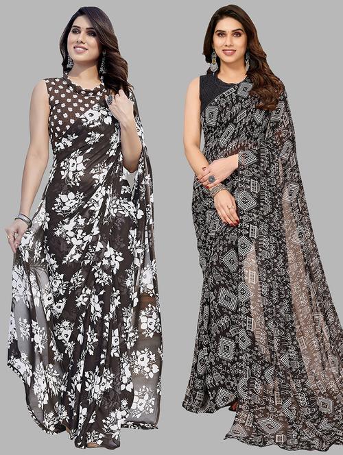 pack of 2 printed casual wear sarees with blouse - 21402672 - Very Small Image - 1