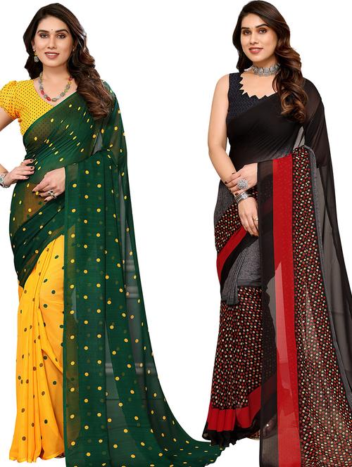 women pack of 2 printed saree with blouse - 21402673 - Very Small Image - 1
