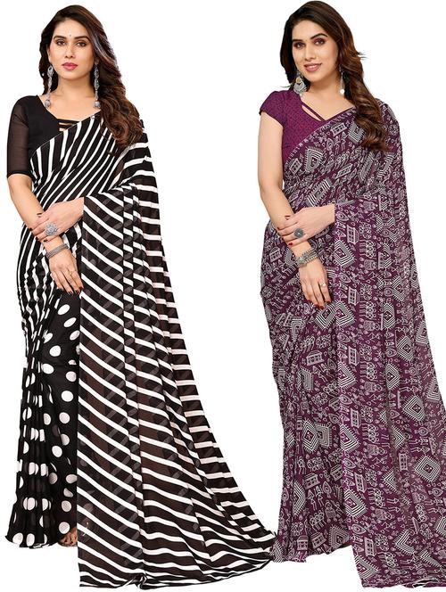 pack of 2 printed casual wear sarees with blouse - 21402674 - Very Small Image - 1