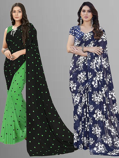 pack of 2 printed casual wear sarees with blouse - 21402675 - Very Small Image - 1