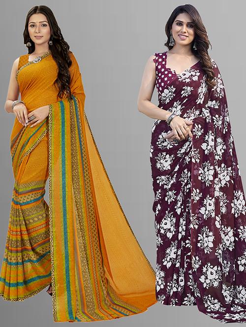 pack of 2 printed casual wear sarees with blouse - 21402676 - Very Small Image - 1