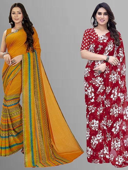 pack of 2 printed casual wear sarees with blouse - 21402677 - Very Small Image - 1