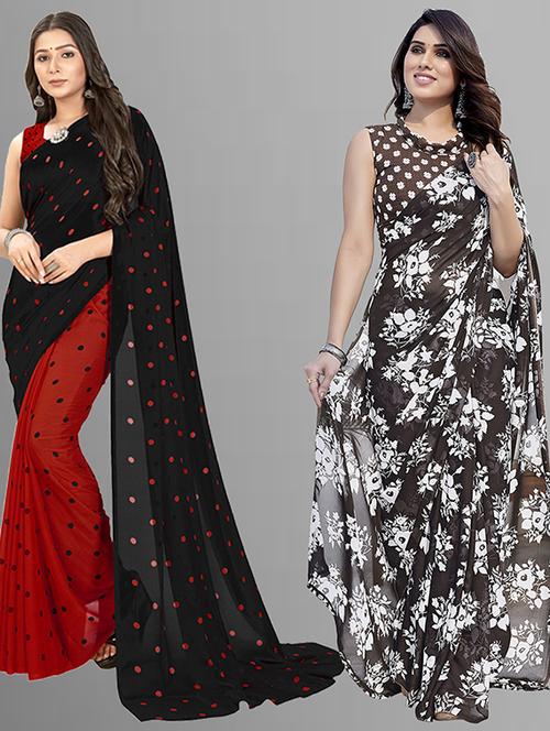 pack of 2 printed casual wear sarees with blouse - 21402679 - Very Small Image - 1
