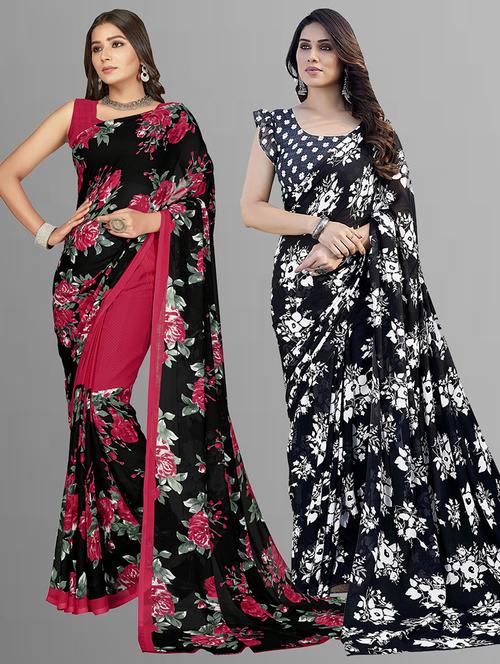 pack of 2 printed casual wear sarees with blouse - 21402680 - Very Small Image - 1