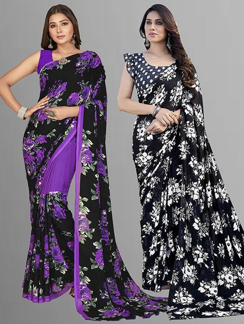 pack of 2 printed casual wear sarees with blouse - 21402681 - Very Small Image - 1