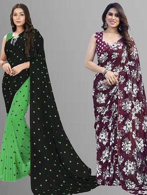 pack of 2 printed casual wear sarees with blouse - 21402686 - Very Small Image - 1