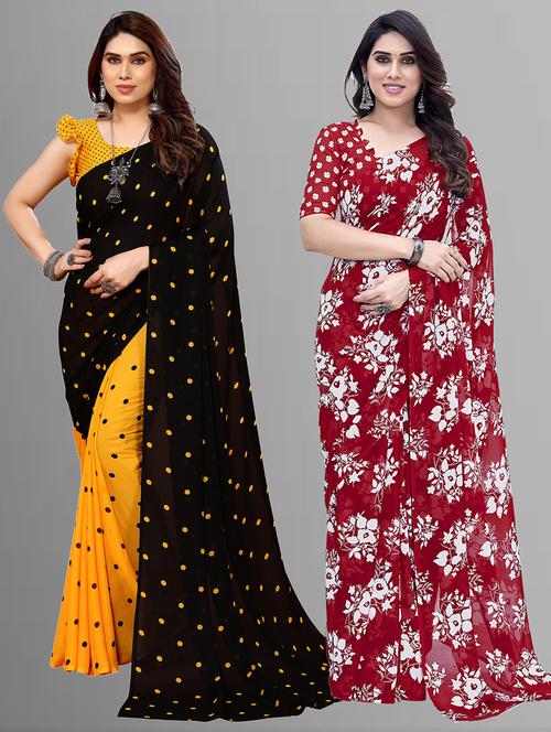 pack of 2 printed casual wear sarees with blouse - 21402687 - Very Small Image - 1
