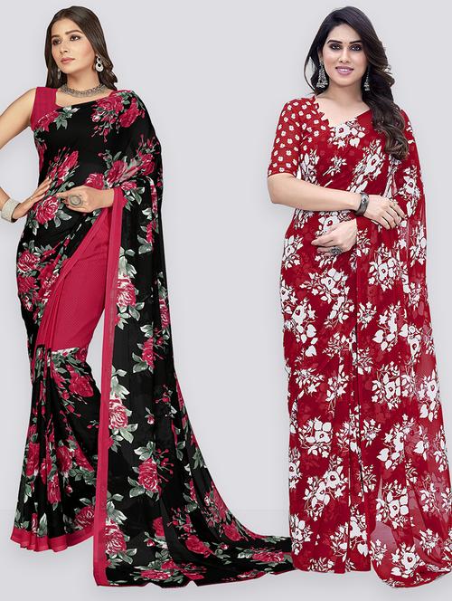 pack of 2 printed casual wear sarees with blouse - 21402688 - Very Small Image - 1