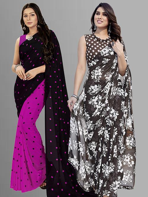 pack of 2 printed casual wear sarees with blouse - 21402689 - Very Small Image - 1