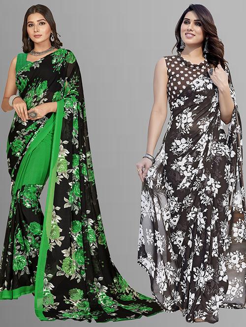 pack of 2 printed casual wear sarees with blouse - 21402690 - Very Small Image - 1