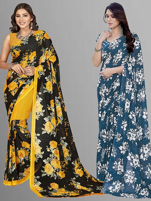 pack of 2 printed casual wear sarees with blouse - 21402691 - Very Small Image - 1