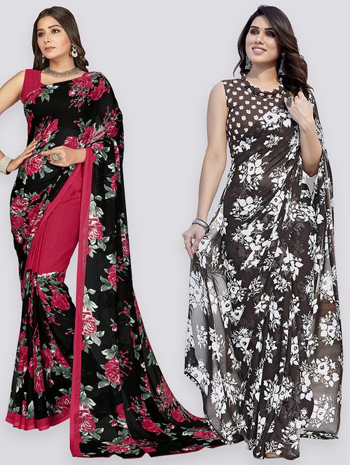 pack of 2 printed casual wear sarees with blouse - 21402692 - Very Small Image - 1