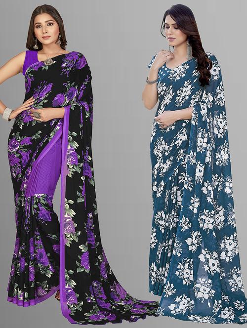 pack of 2 printed casual wear sarees with blouse - 21402693 - Very Small Image - 1