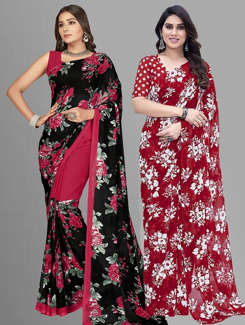 women pack of 2 printed saree with blouse - 21402694 - Very Small Image - 1