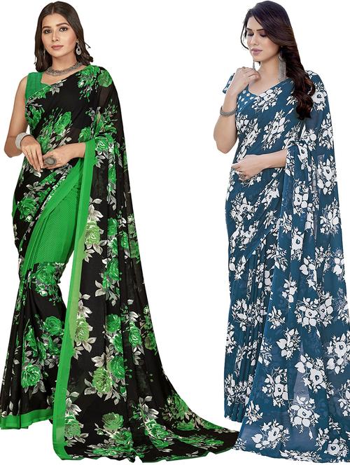 women pack of 2 printed saree with blouse - 21402695 - Very Small Image - 1