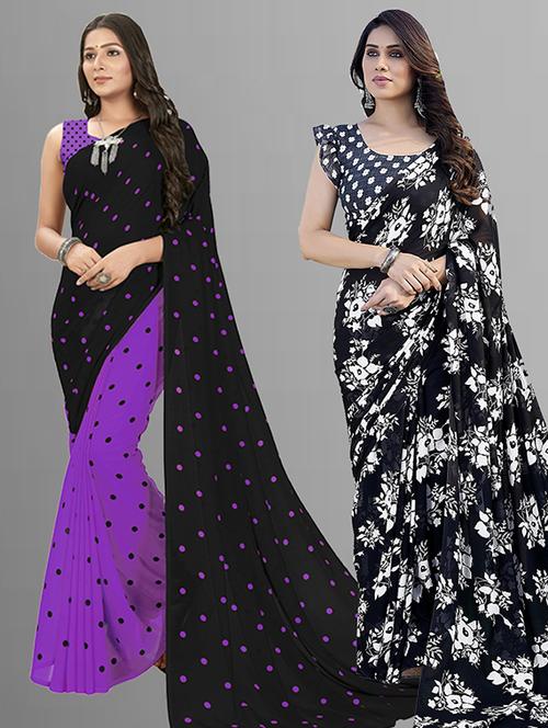 pack of 2 casual wear combo sarees with blouse - 21402696 - Very Small Image - 1