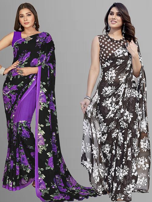 women pack of 2 printed saree with blouse - 21402698 - Very Small Image - 1