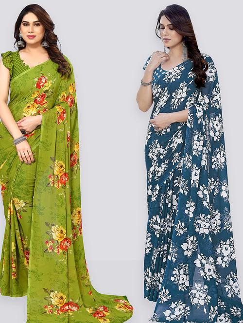 pack of 2 printed casual wear sarees with blouse - 21402700 - Very Small Image - 1