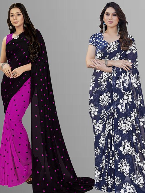 pack of 2 printed casual wear sarees with blouse - 21402702 - Very Small Image - 1