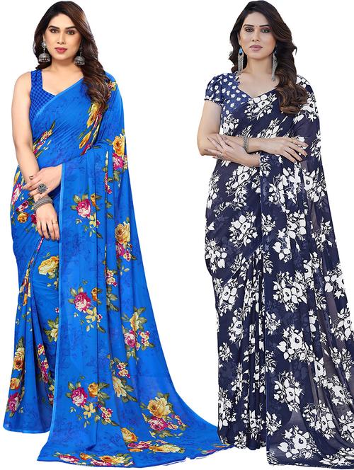 pack of 2 printed casual wear sarees with blouse - 21402703 - Very Small Image - 1