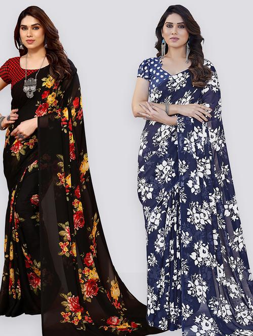 pack of 2 printed casual wear sarees with blouse - 21402704 - Very Small Image - 1