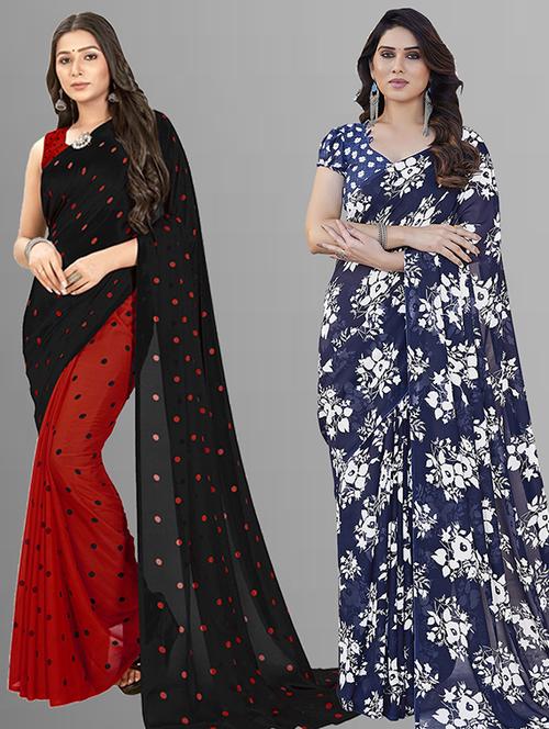 women pack of 2 printed saree with blouse - 21402705 - Very Small Image - 1
