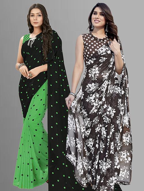 pack of 2 printed casual wear sarees with blouse - 21402706 - Very Small Image - 1