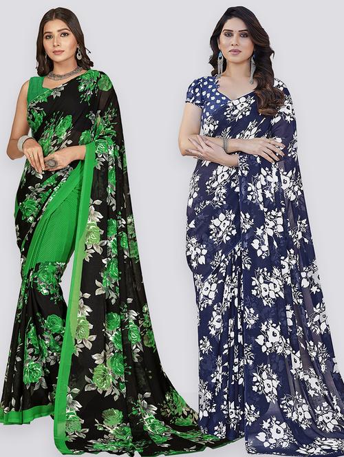 pack of 2 printed casual wear sarees with blouse - 21402707 - Very Small Image - 1