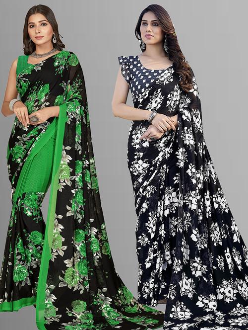 pack of 2 printed casual wear sarees with blouse - 21402708 - Very Small Image - 1