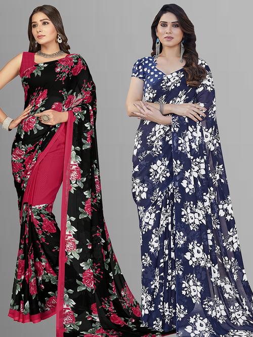 pack of 2 printed casual wear sarees with blouse - 21402709 - Very Small Image - 1