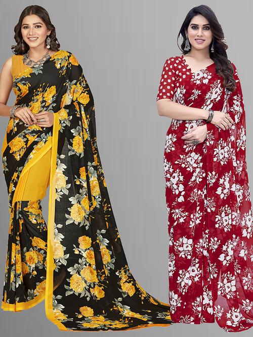 pack of 2 casual wear combo sarees with blouse - 21402710 - Very Small Image - 1