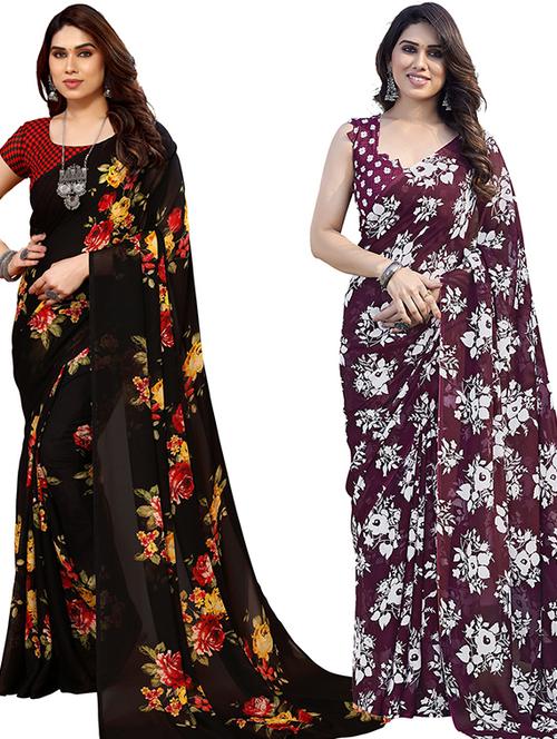 pack of 2 printed casual wear sarees with blouse - 21402711 - Very Small Image - 1