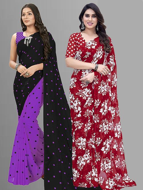 pack of 2 printed casual wear sarees with blouse - 21402712 - Very Small Image - 1