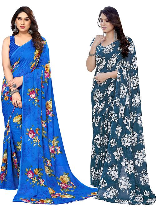 pack of 2 printed casual wear sarees with blouse - 21402713 - Very Small Image - 1