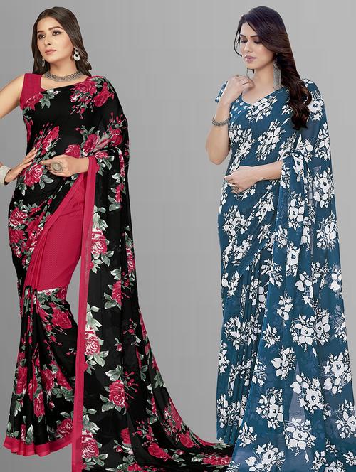 pack of 2 printed casual wear sarees with blouse - 21402714 - Very Small Image - 1