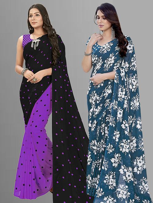pack of 2 printed casual wear sarees with blouse - 21402717 - Very Small Image - 1