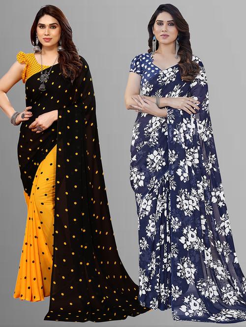 pack of 2 printed casual wear sarees with blouse - 21402718 - Very Small Image - 1