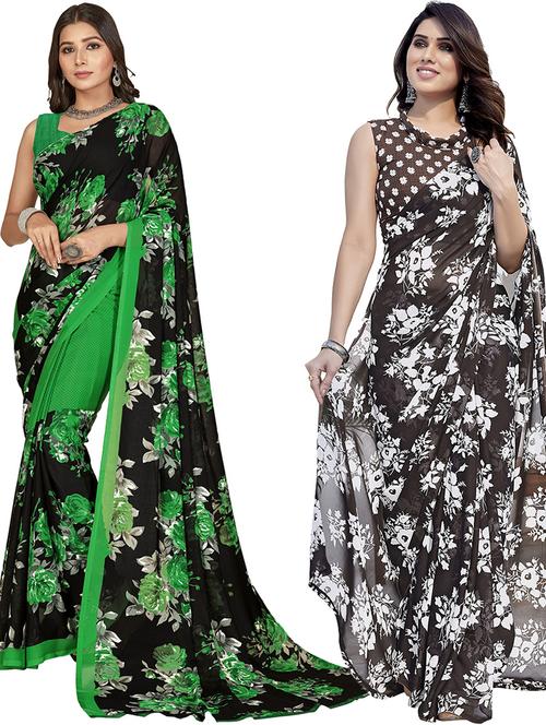 pack of 2 printed casual wear sarees with blouse - 21402720 - Very Small Image - 1