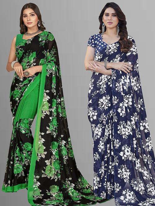 women pack of 2 printed saree with blouse - 21402721 - Very Small Image - 1